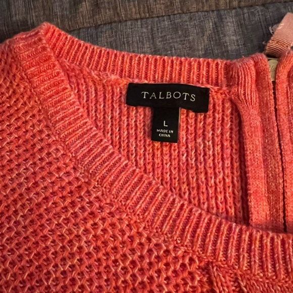 Talbots Cable Knit Sweater with Back Zip Cotton Blend Coral Sz Large - Picture 4 of 9